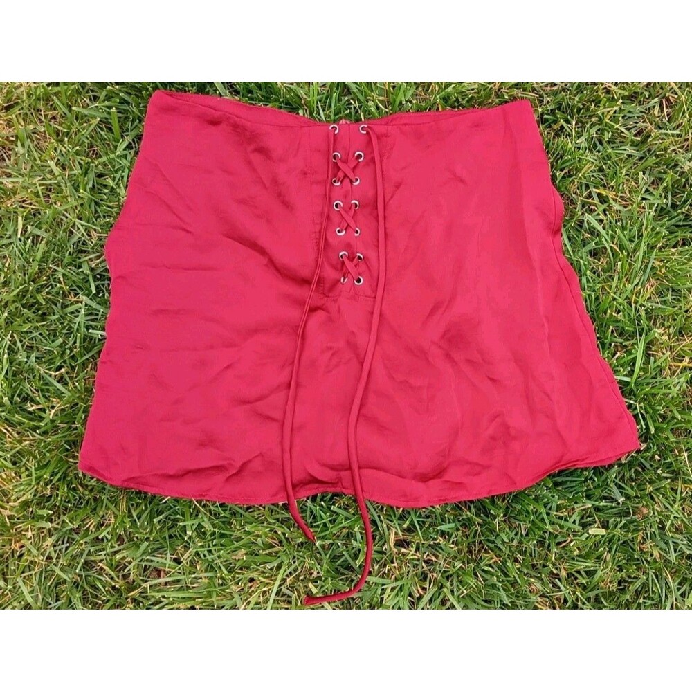 Whimsigoth Burgundy Lace Up Mini Skirt Size Large Y2K Coquette A-Line - Picture 8 of 8
